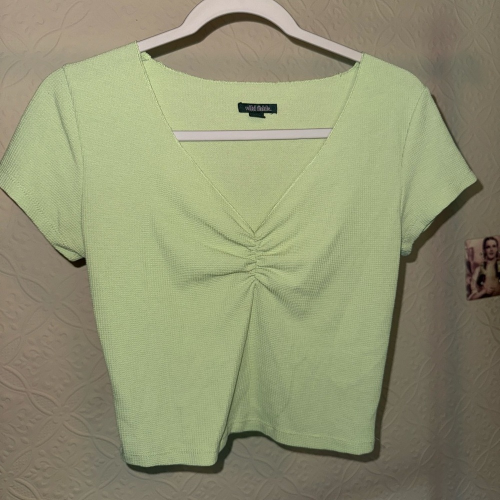 Wild Fable Green Ruched Crop T-Shirt